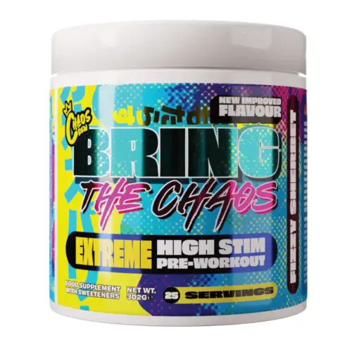 Chaos Crew Bring the Chaos Fizzy Sherbet Pre-Workout – Tub Front Label