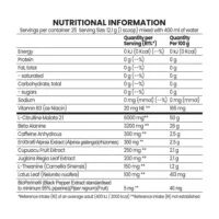 Chaos Crew Bring the Chaos Pre-Workout Nutritional Information – 25 Servings Supplement Facts Label